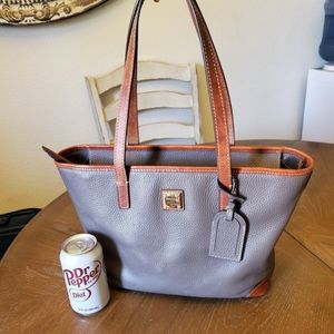 DOONEY & BOURKE Charleston Grey Brown Pebble Leather Zipper Tote